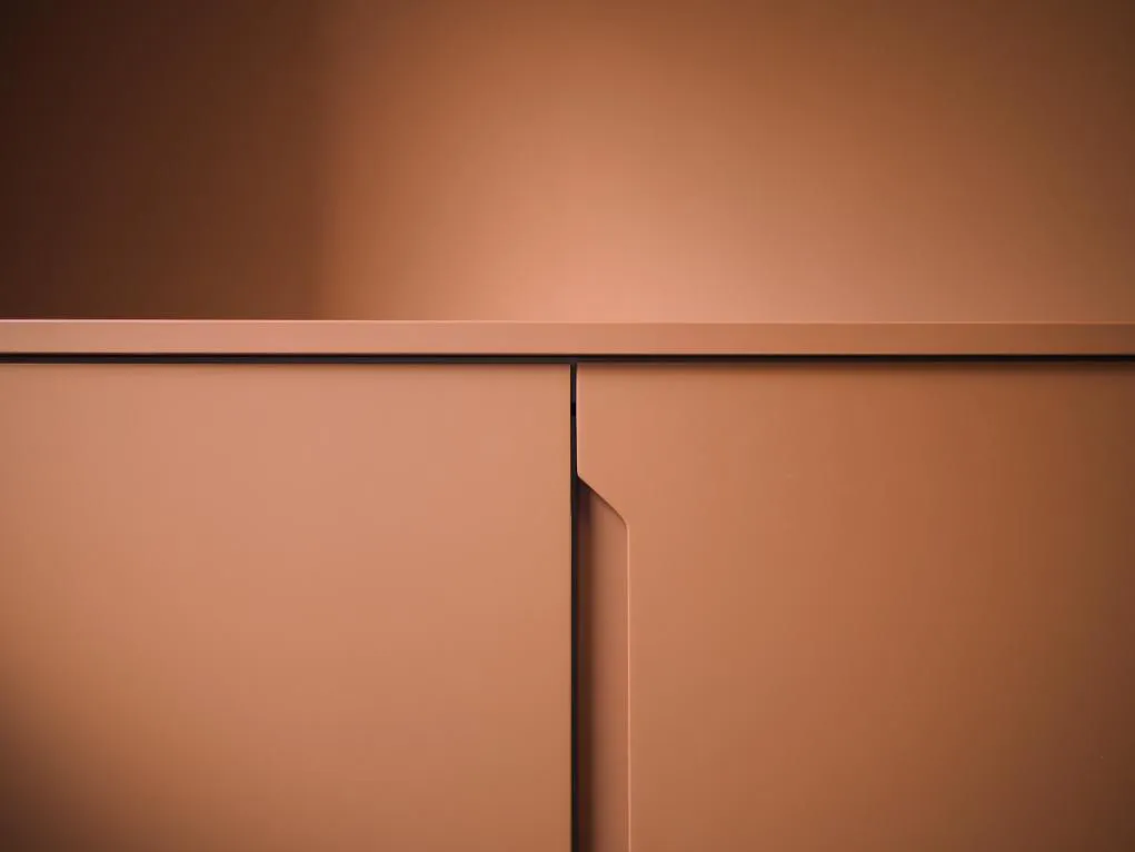 Sideboard in Breuberg, Germany, FB 64 red earth lacquered matt with integrated handle