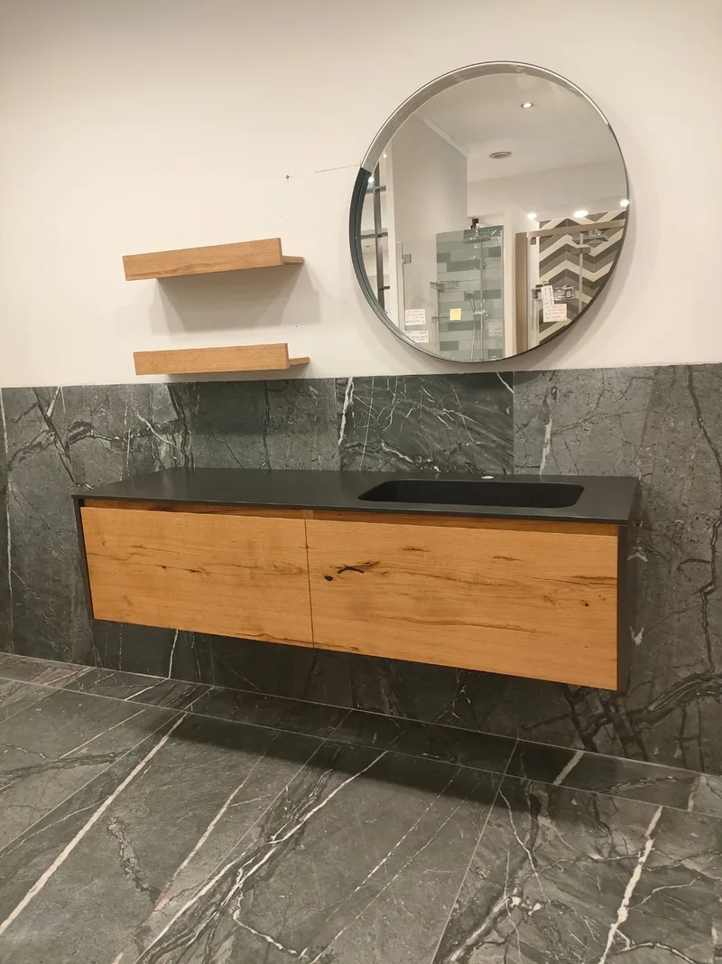 Colección Clásica - Melamina efecto Rovere rustico - Encimera en tekhnos negro mate