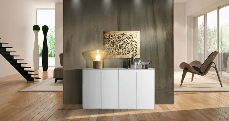 Sideboard - RAL9003 matte lacquered with integrated handles