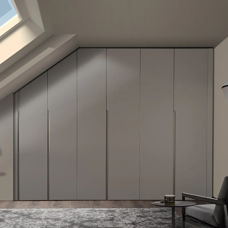 Sloping roof wardrobe - RAL 7036 matte lacquered with integrated handles