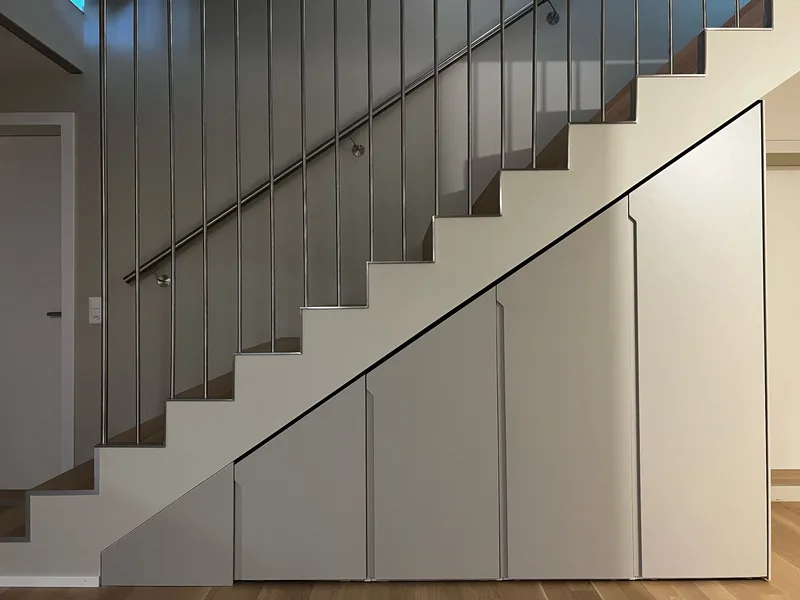 Slopping roof wardrobe - Geneva, Switzerland - FB 201 Shaded White matte lacquered with integrated handles