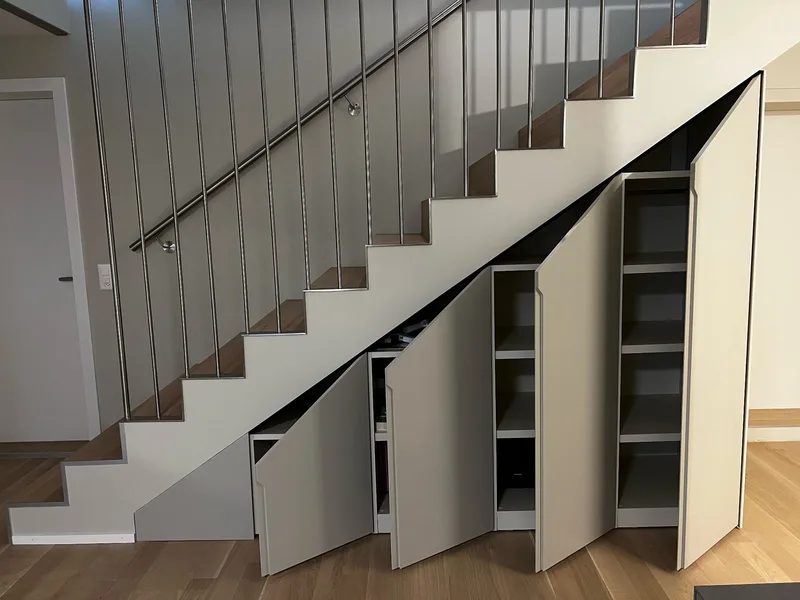 Sloping roof wardrobe - Geneva, Switzerland - FB 201 Shaded White matte lacquered with integrated handles
