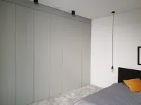 Fitted wardrobe: personalized in color and dimensions, and designed by our client for their bedroom to create harmony with great style - Frankfurt, Germany - RAL7038 matte lacquered with integrated handles. 

The exact measurements of the niche 395,4 cm in width, 279 cm in height (wardrobe height 265 cm), and 61 cm in depth.