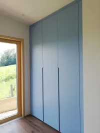 Fitted wardrobe: customized in color and dimensions, designed by our customer for their children&rsquo;s bedroom to create a distinctive touch with great style – Graz, Austria – FB 89 Lulworth Blue lacquered matte with integrated handles.

The exact niche dimensions are 170 cm in width, 262 cm in height, and 61 cm in depth.